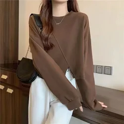 2023 New Fall Trend Casual Long Sleeve Pullover Top Embroidered Oversized Brown Y2k Sweatshirt Ladies Winter Fashion Clothing