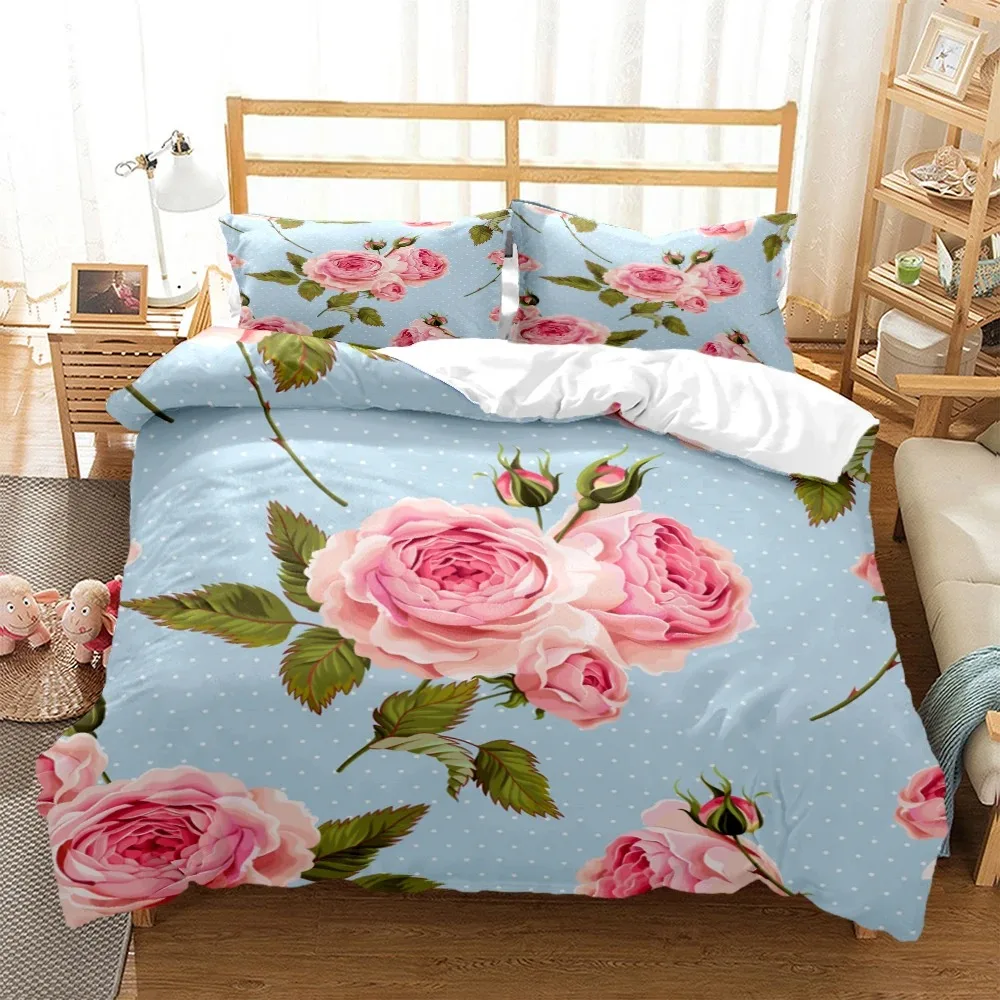 

Rose Flower Art Print Three Piece Bedding Set Fashion Article Children Or Adults For Beds Quilt Covers Pillowcases Bedding Set