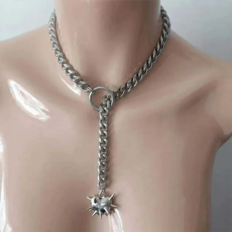 Punk Silver Color O-Ring Chain Collar Gothic Spike Heart Pendant Necklace for Men Women Rock Aesthetic Y2K Style Jewelry Gifts