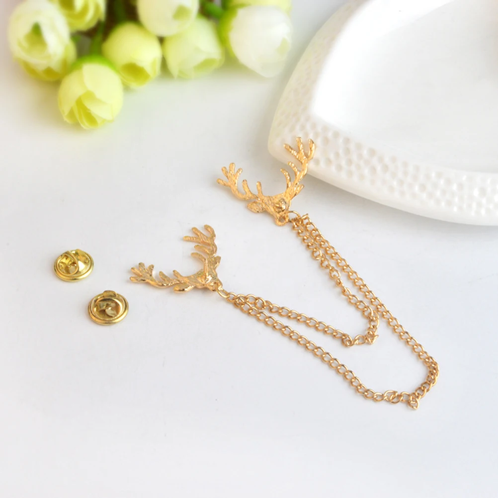 

Deer Head Brooch Collar Chain Pin European and American Necklace Clip Breastpin