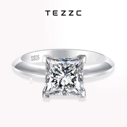 Tezzc 1ct 2ct Princess Cut Moissanite Lab Diamond Ring For Women 925 Sterling Silver Pass Diamond Test Bands Party Wedding Rings