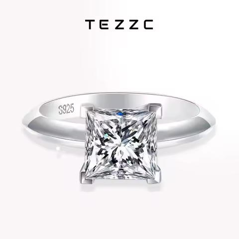 Tezzc 1ct 2ct Princess Cut Moissanite Lab Diamond Ring For Women 925 Sterling Silver Pass Diamond Test Bands Party Wedding Rings