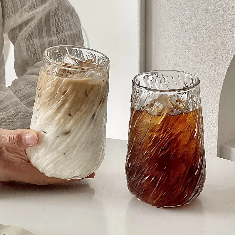 1PC 400ML Coffee Mug Glassware Stripe Glass Cup Ice Mug Transparent Glass Tea Cup Drinkware Juice Milk Transparent Water Glass image 4