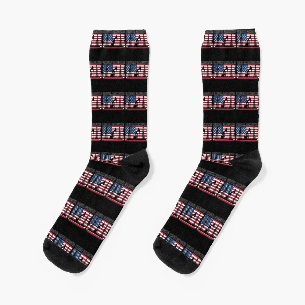 

Oilwell Pumpjack Oil Rig Worker Fracking US Flag Socks aesthetic colored Socks Women's Men's