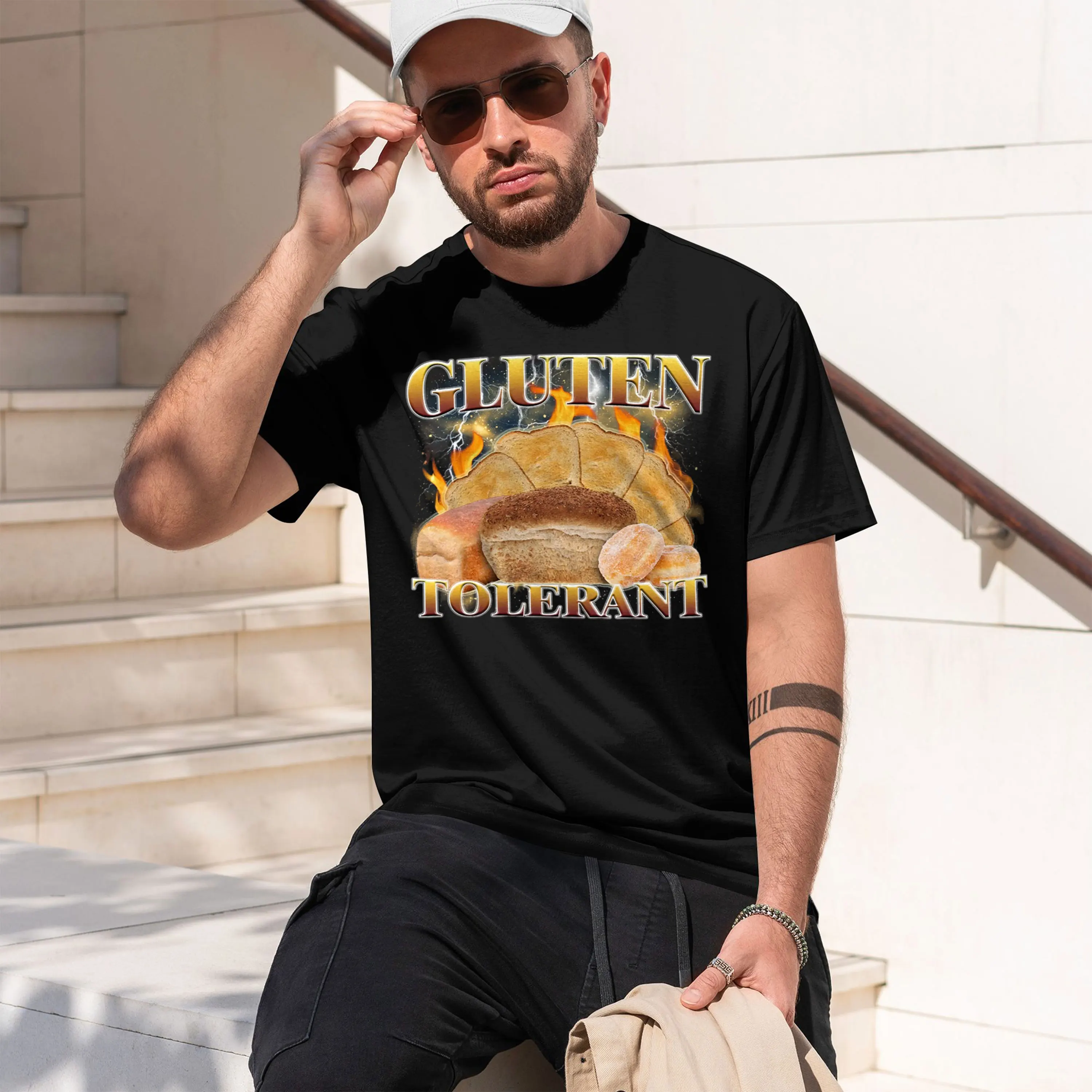 2026 New Model Gluten Tolerant Funny T-shirt Silly Joke Unhinged Stupid Tees Gluten 90s Retro Tshirt, Vintage Graphic Tees Men C