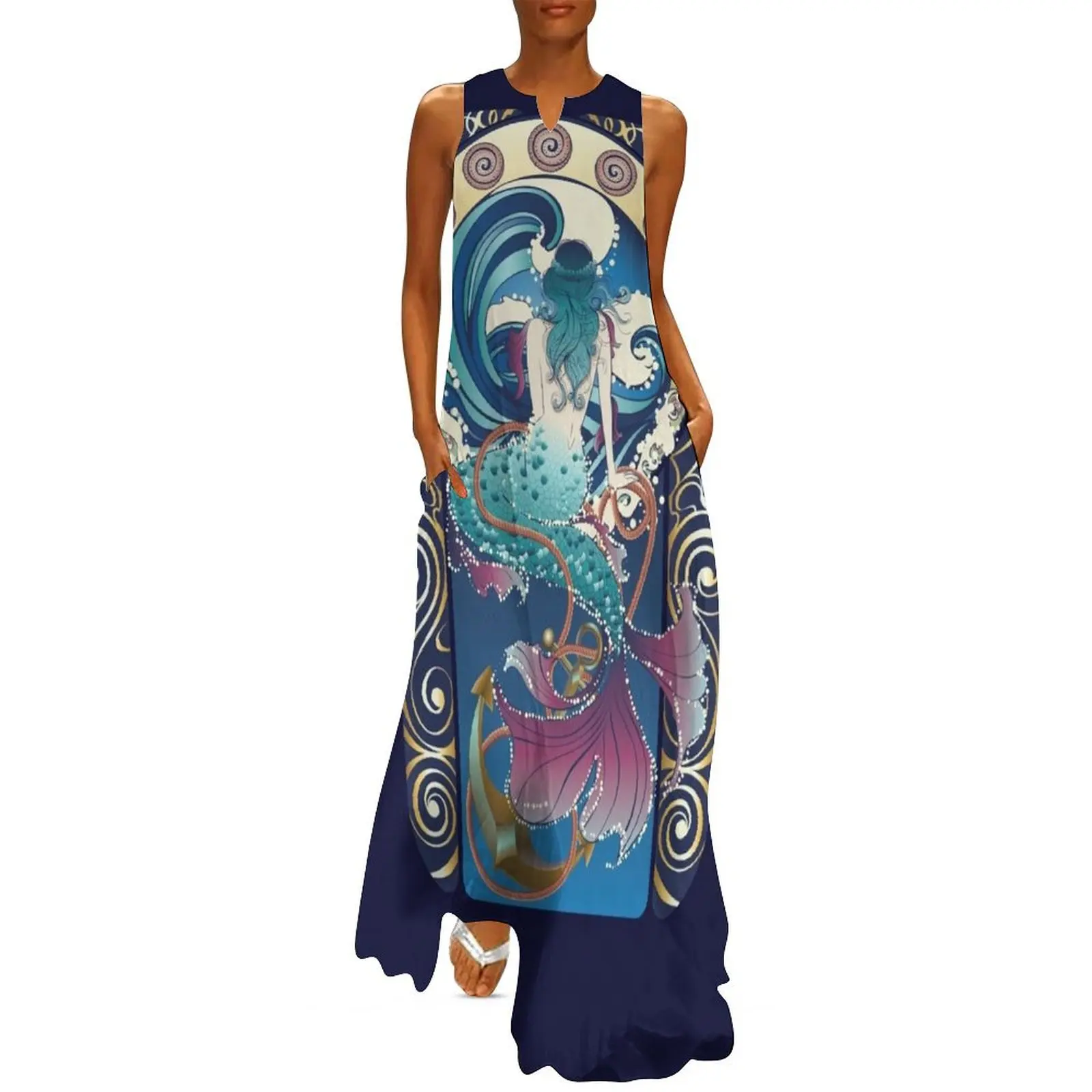 

Blue Mermaid art nouveau Long Dress Women's summer skirt Long dress woman women's clothing summer 2025 novelties Dress