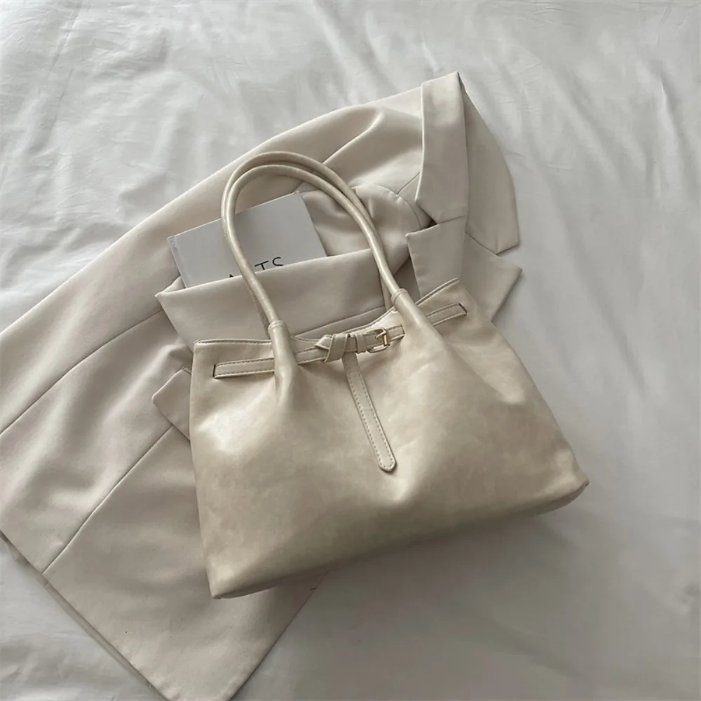 

Fashion PU Leather Shoulder Bag Large Capacity Magnetic Clasp Underarm Bag Solid Color Glossy Tote Handbag Women