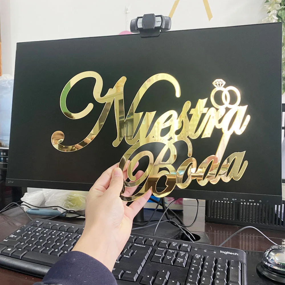 Nuestra Boda Sign Wedding Party Decoration Bridal Shower Backdrop Acrylic Our Wedding in Spanish Wall Hanging Mirror Gold Silver