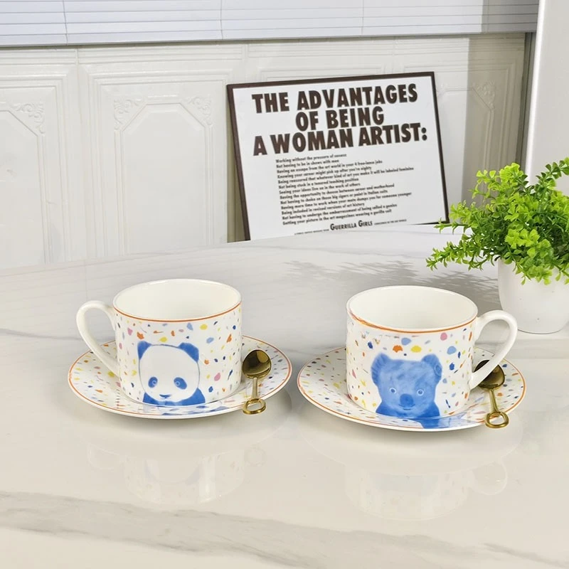 Good-Looking Couple Coffee Cup And Saucer Ins Style Cartoon Ceramic Household Tea Water Cup Gift Box