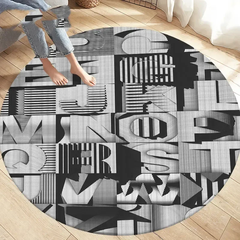 3D Letter Number Art Round Carpet Retro Nostalgia Style Bedroom Door Mats Living Room Area Rug Home Balcony Non-slip Floor Mat