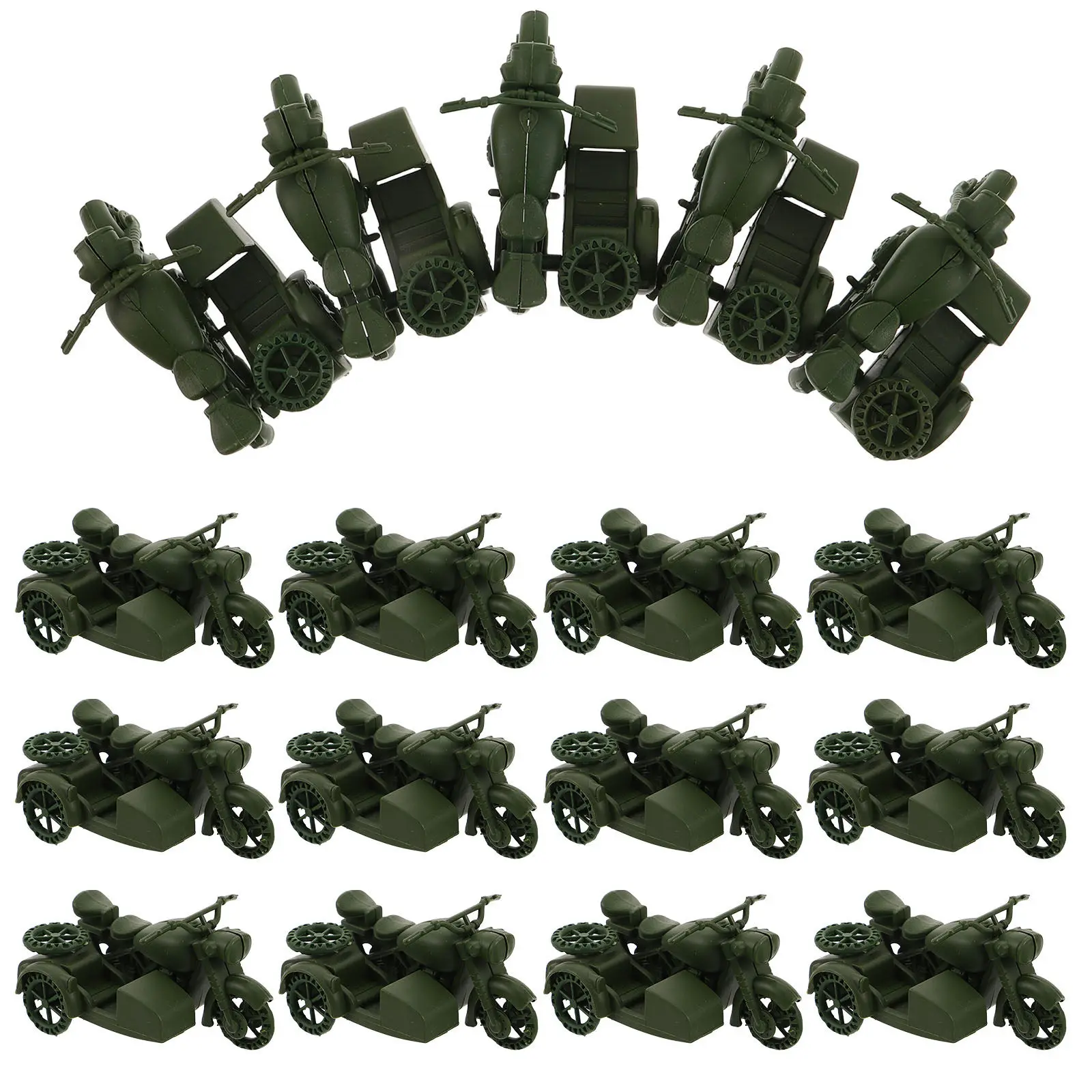 

20Pcs Three-Wheel Military Bike Realistic Plastic Army Motorcycles for Wargaming Diorama Supplies Military Vehicle Display