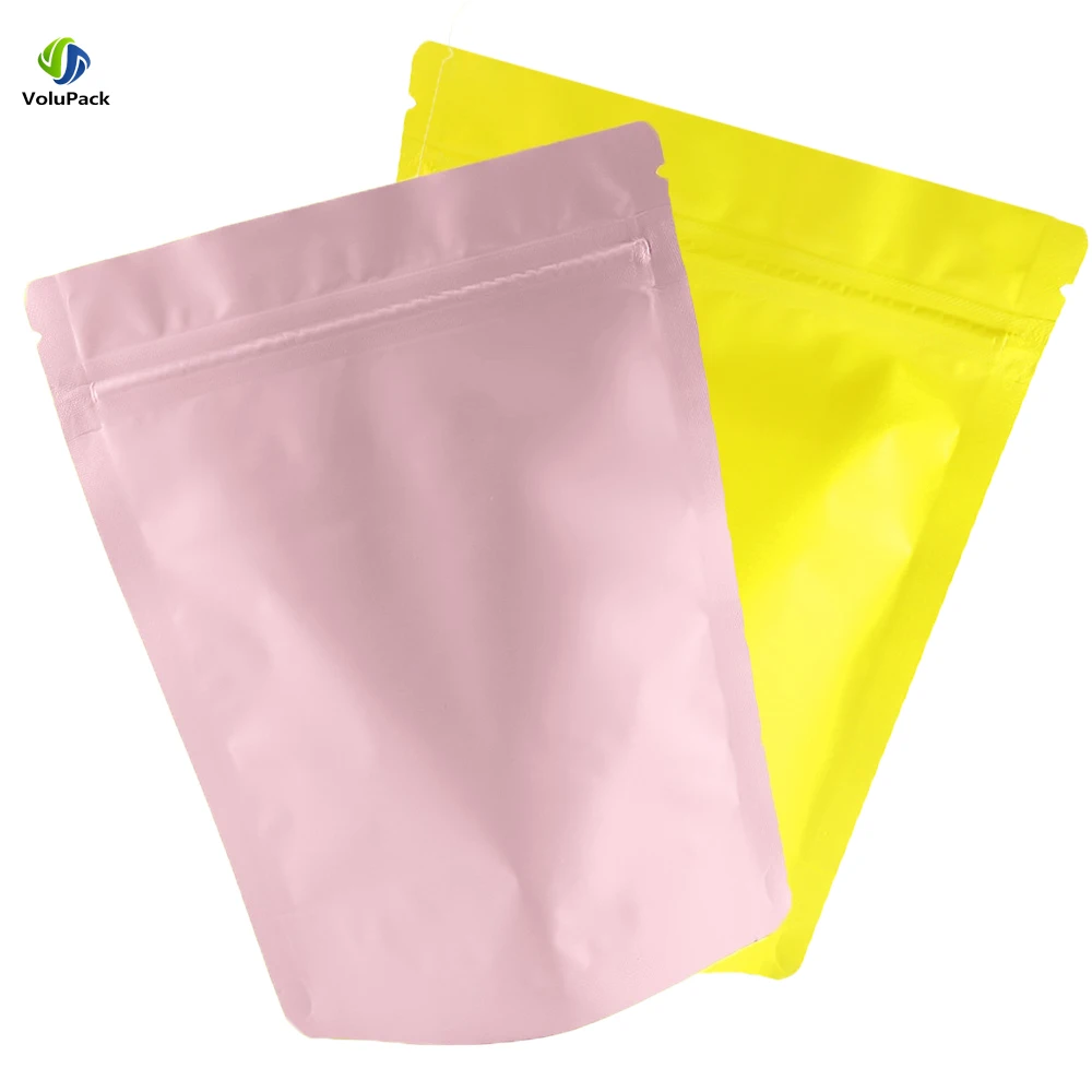 Stand Up Pouches Matte Pink Yellow Aluminum Foil Heat Sealing Snack Doypack Resealable Smell Proof Zip Lock Mylar Package Bags