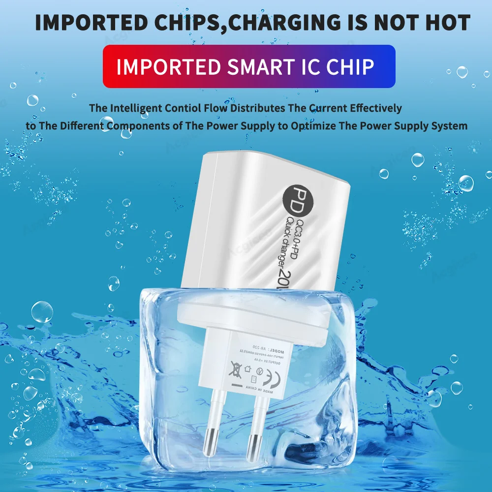 PD USB Charger 20W Fast Charge Adapter with Digital Display For Iphone Samsung Xiaomi Huawei Cell Phone Chargers Quick Charge3.0