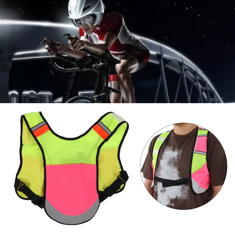 Multi-function Reflective Cycling Vest Elastic Pink Night Riding Vest Mesh High Visibility Reflective Waistcoat hiking activity