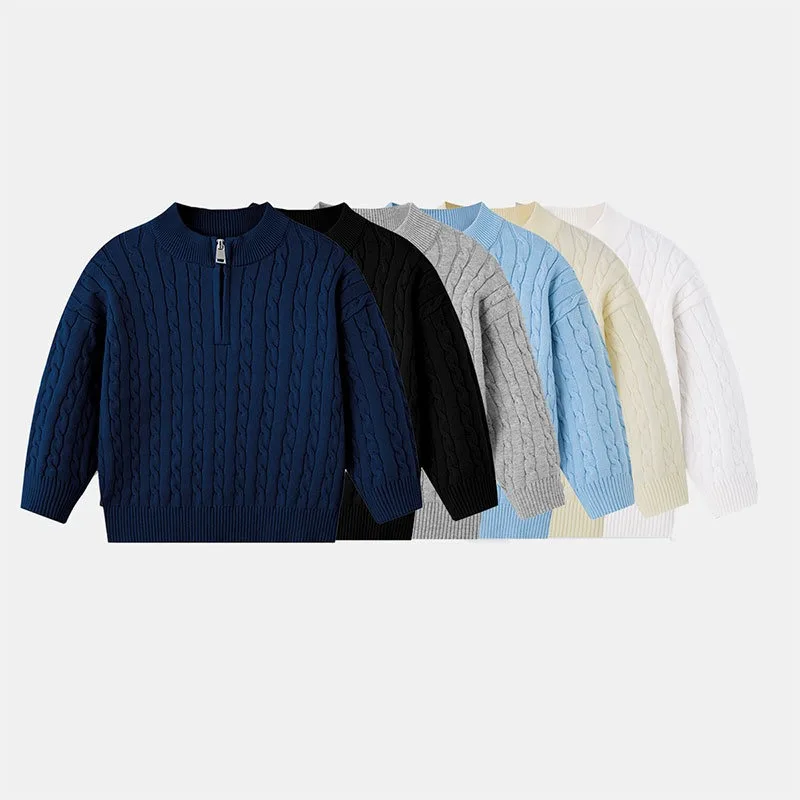 UNITIM Herbst 2-12 Jahre Kinder Jungen Pullover mit Stehkragen, Kinder Jungen Zopfmuster Pullover, einfache Langarm-Oberteile für Kleinkinder und Babys – Detail 2