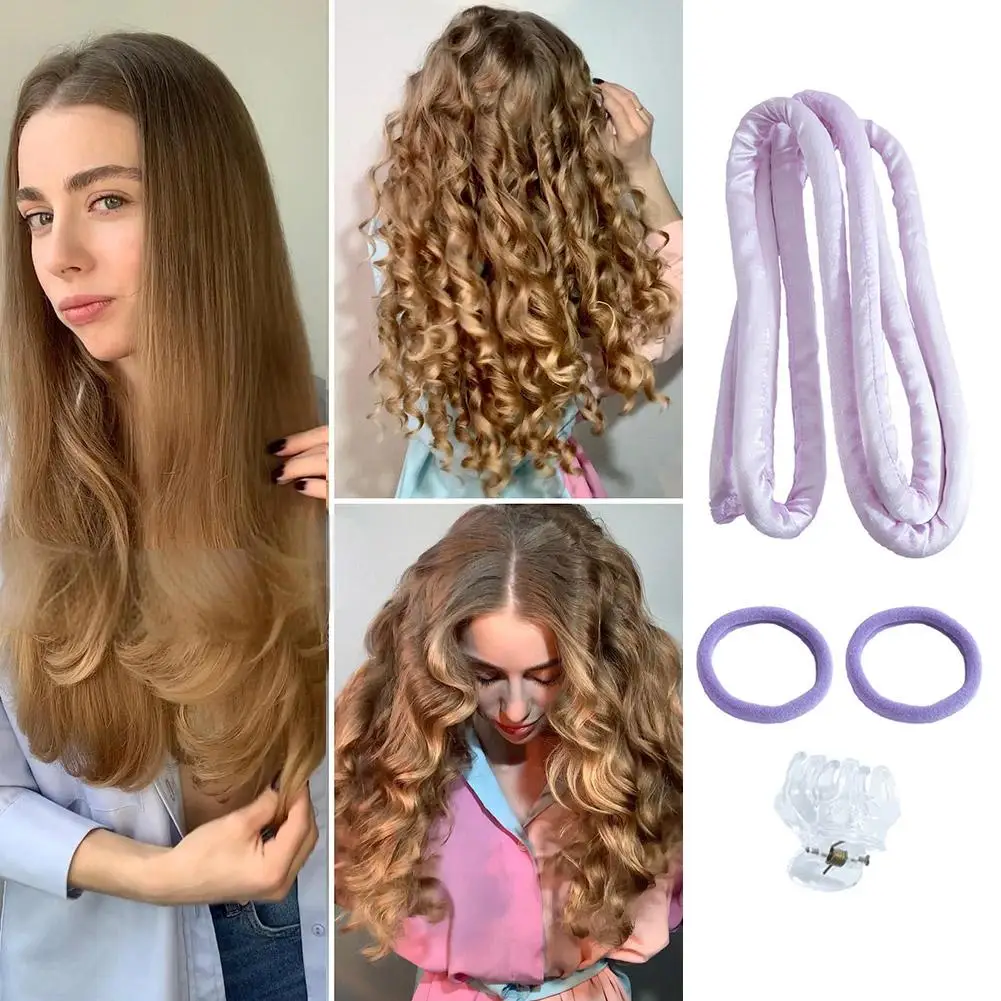 

Атласный набор для завивки без нагрева, удлиненный безнагревательный велюровый стержень для завивки, повязка на голову без нагрева, мягкая хлопковая лента для завивки, комплект