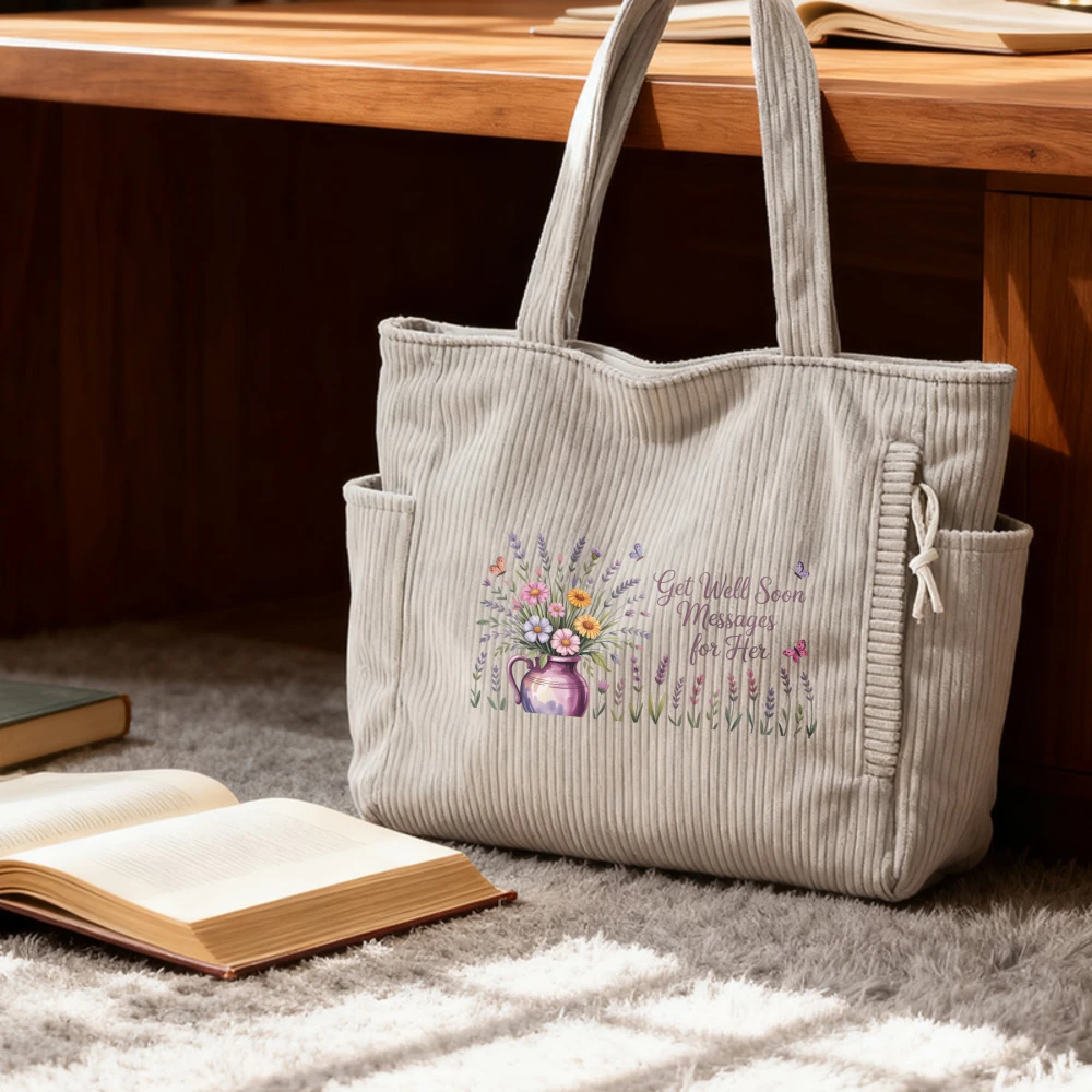 

Women‘s CorduroyTote Shoulder Bag, Reusable Shopping Daily Use, Get Well Soon Thinking Of You Gift Hospital Visit Everyday Use