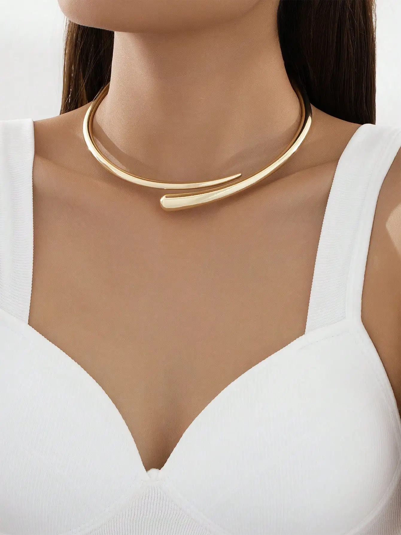 

Women's High Polish Metal Collar Necklace - Elegant Choker Necklace, Exquisite Statement Jewelry, Fashion Gift for Women