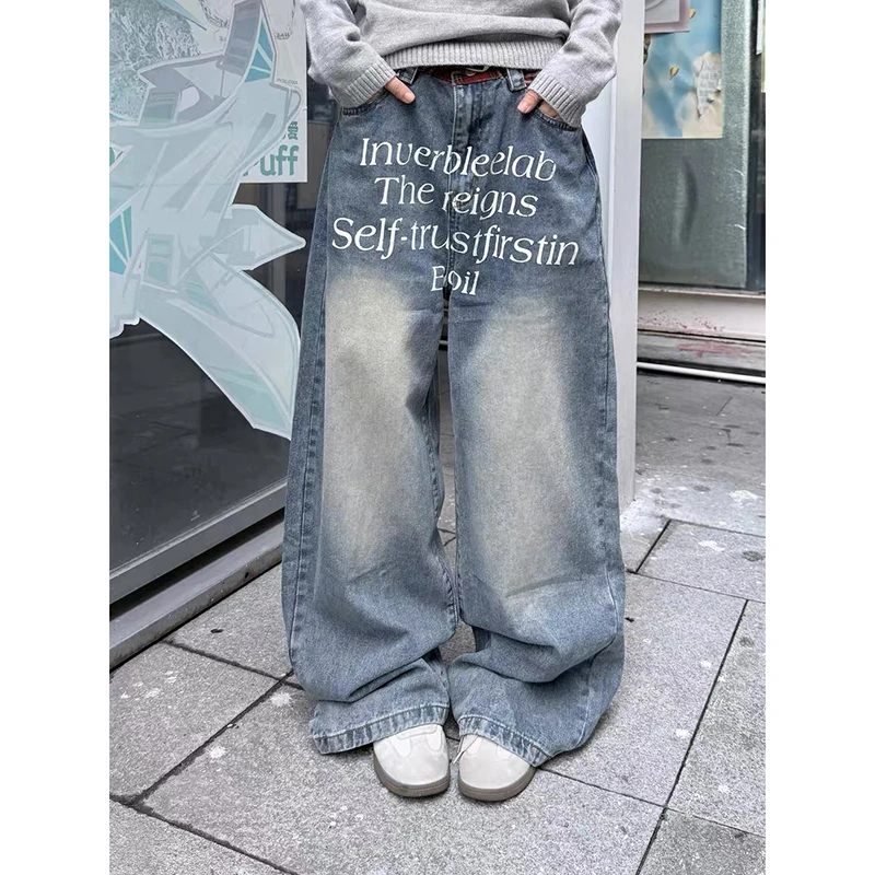 

ZHIZOU Women's Blue Y2k Plaid Patchwork Jeans Harajuku Vintage Baggy Denim Trousers Aesthetic 2000s Style Oversize Jeans Pants