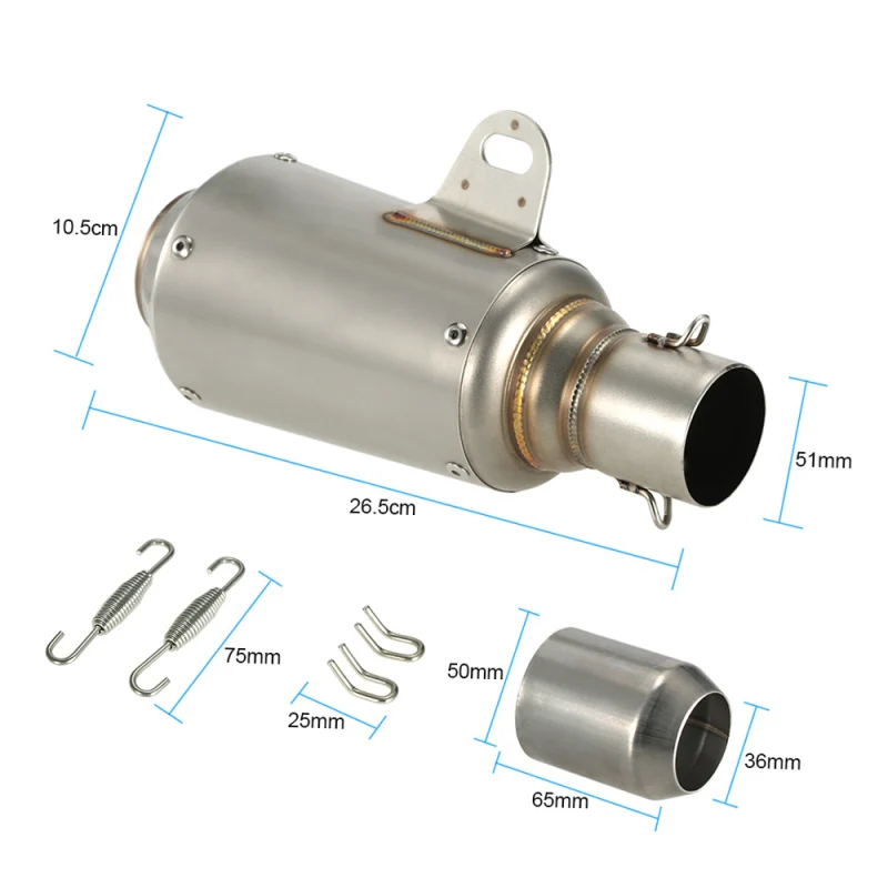 51mm Universal Motorcycle ATV Frosting Stainless Steel Exhaust Pipe Muffler Exhaust Pipe with spring hooks /welding connectors