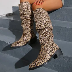 Lady Boots Boots-Women Winter Footwear Shoes Sexy Thigh High Heels High Sexy 2024 Med Rubber Leopard Cowboy Over-the-Knee Point