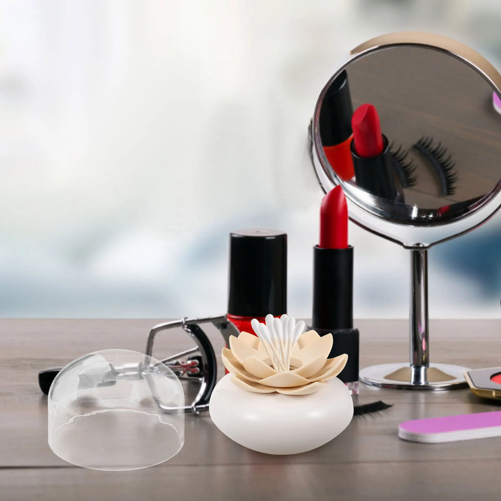 

Decorative Cotton Swab Box Lotus Shape Toothpick Holder Practical Stylish Home Desktop Dining Table Organizer