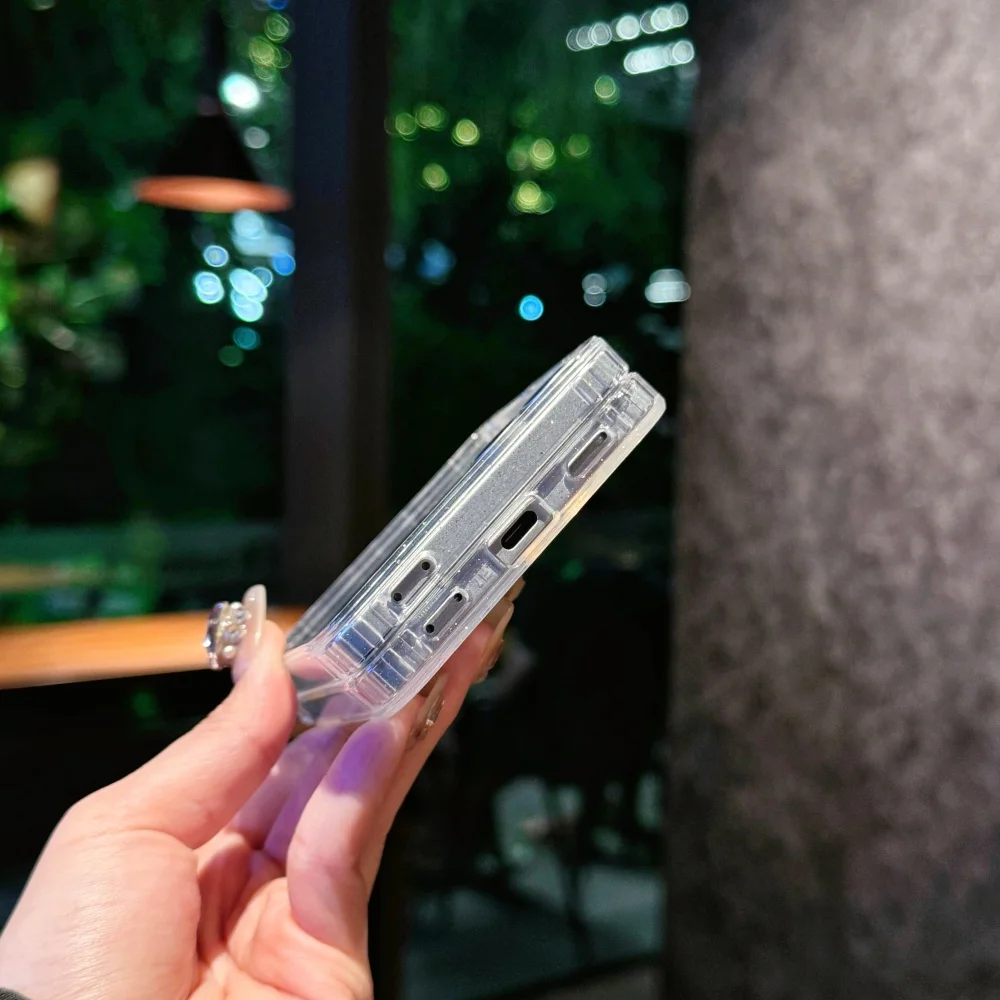 โปร่งใสBling Glitterแม่เหล็กสําหรับSamsung Galaxy Z Flip 7 6 5 4 3 5Gไร้สายชาร์จนุ่มกันชนป้องกัน