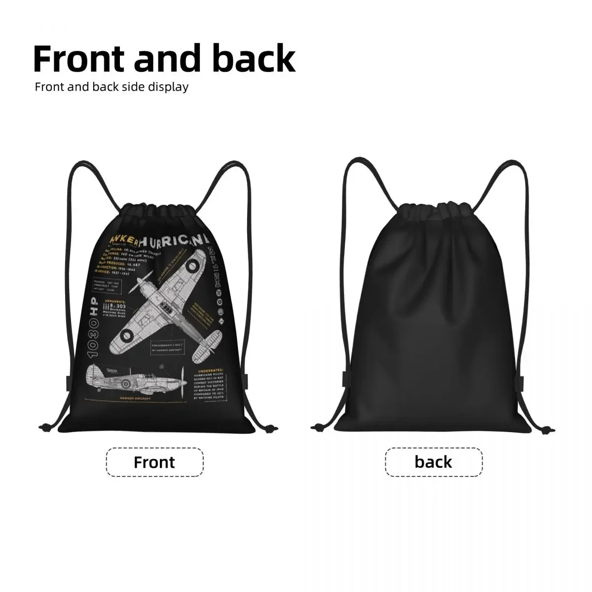 Spitfire Hawker Hurricane Drawstring Bags Yoga Backpacks Fighter Plane WW2 War Pilot Aircraft Airplane Sports Gym Sackpack