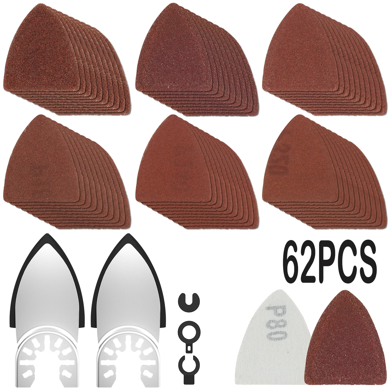 62 pz 60 a 320 grana dito carta vetrata Set durevole oscillante Multi strumento tamponi abrasivi triangolare Hook & Loop carta vetrata auto trasparente