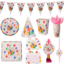 10Pcs Colorful Balloons Happy Birthday Party Decorations Paper Cups Plates Holiday Festive Decorations Disposable Tablecloths