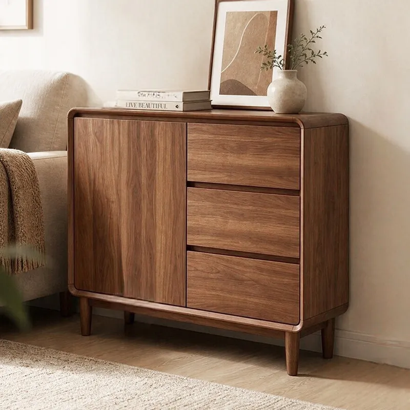 Walnut solid dining side wooden cabinet New Chinese-style household texture against the wall Kitchen locker Living room storage