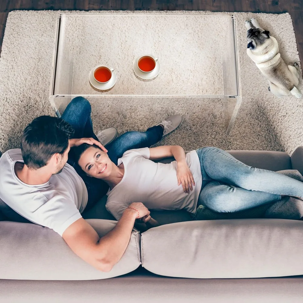 طاولة قهوة أكريليك أنيقة بحواف مستديرة لغرف المعيشة الحديثة