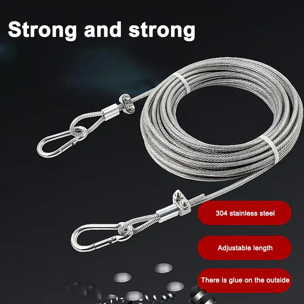Double-Headed Dog Tie out Cable Leash with Metal Buckle Anti-Rust Steel Wire Outdoor Training Collar Durable Traction Rope Strap