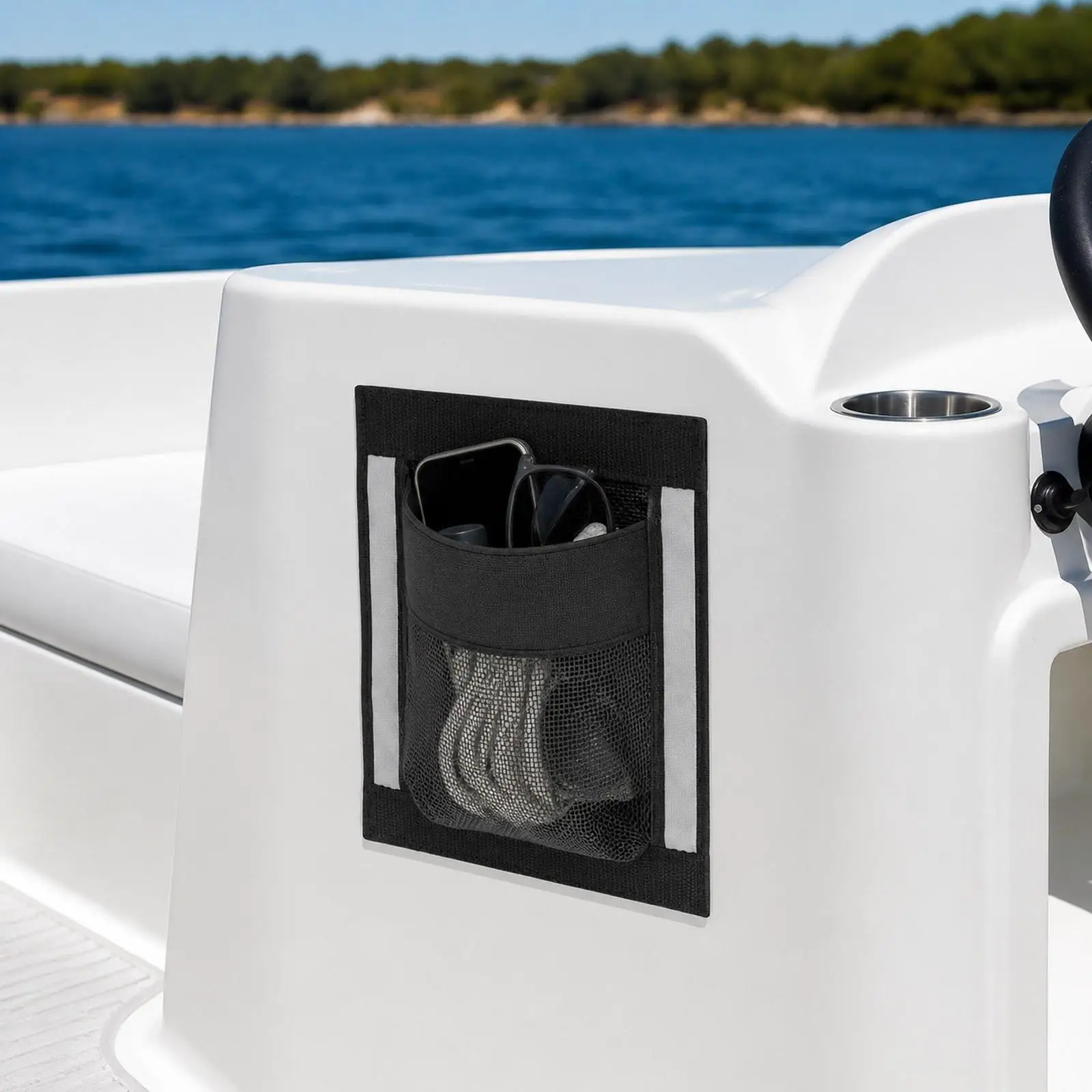 Boat Accessories Mesh Storage Bag Nylon Organizer Reflective Strip Easy Install for Cabin Deck Cup and Small Tools