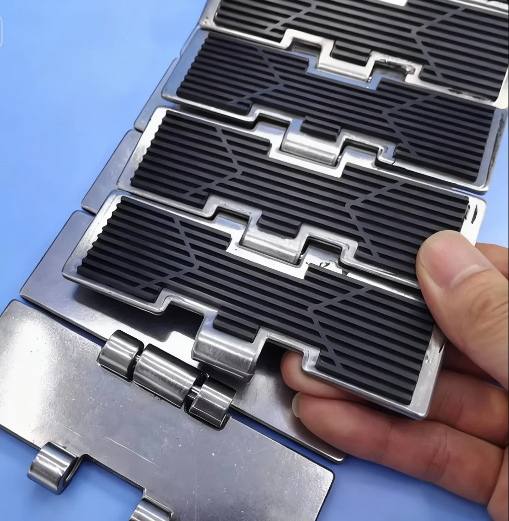 1meters Width:82.6mm 304 Stainless Steel Anti-Slip Chain Plate, Rubber-Attached Metal Conveyor Belt