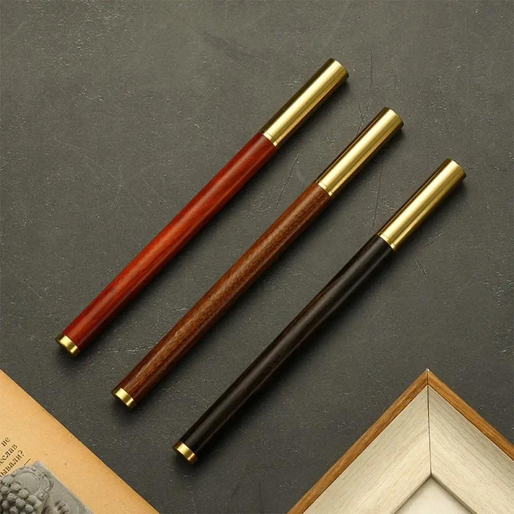 Wood Body Gel Pen Vintage Stationery Quick-drying Ballpoint Pen 0.5mm Black Ink Signature Pen Gift