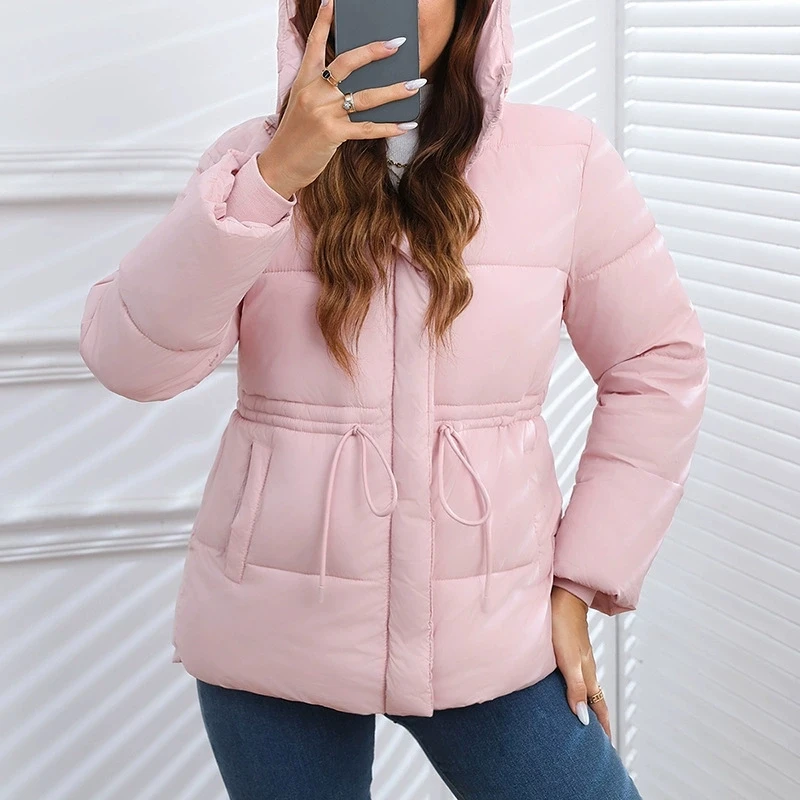 

Cotton Padded Women's Autumn Winter Women's Hooded Drawstring Cotton Jacket