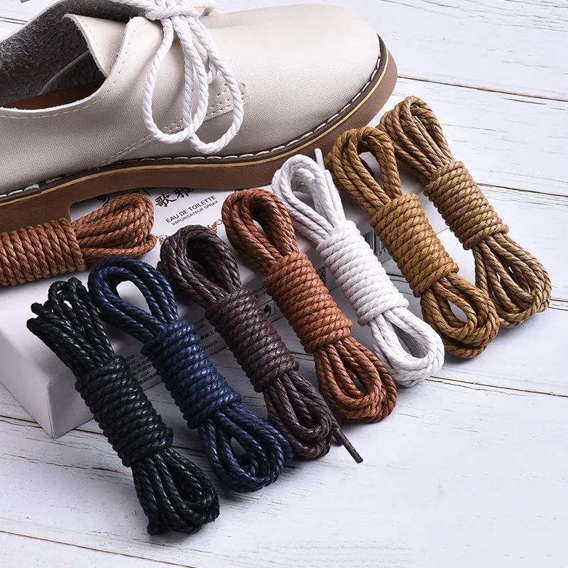 1 Pair Cotton Shoe Laces Precision Weaving Round Shoelaces Waxing Waterproof Used For Sneakers Casual Leather Shoes Shoelace