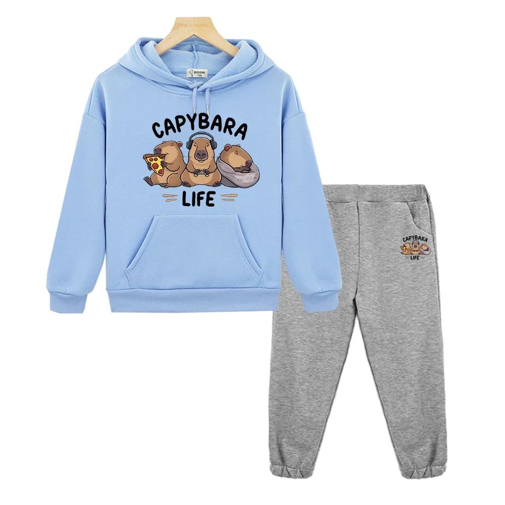 

Capybara 2pcs pullover+Pant boys girls Sports Hooded Sets Capybara anime hoodie Fleece sweatshirt jacket kids boutique clothes