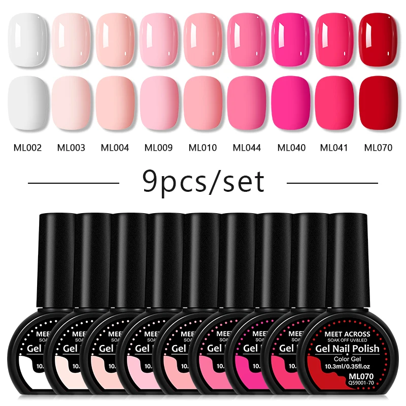 9pcs 10.3ml Gel Nail Polish Set Glitter Macaron Colors UV LED Soak Off Long Lasting High Pigment Nail Art HEMA/TPO FREE