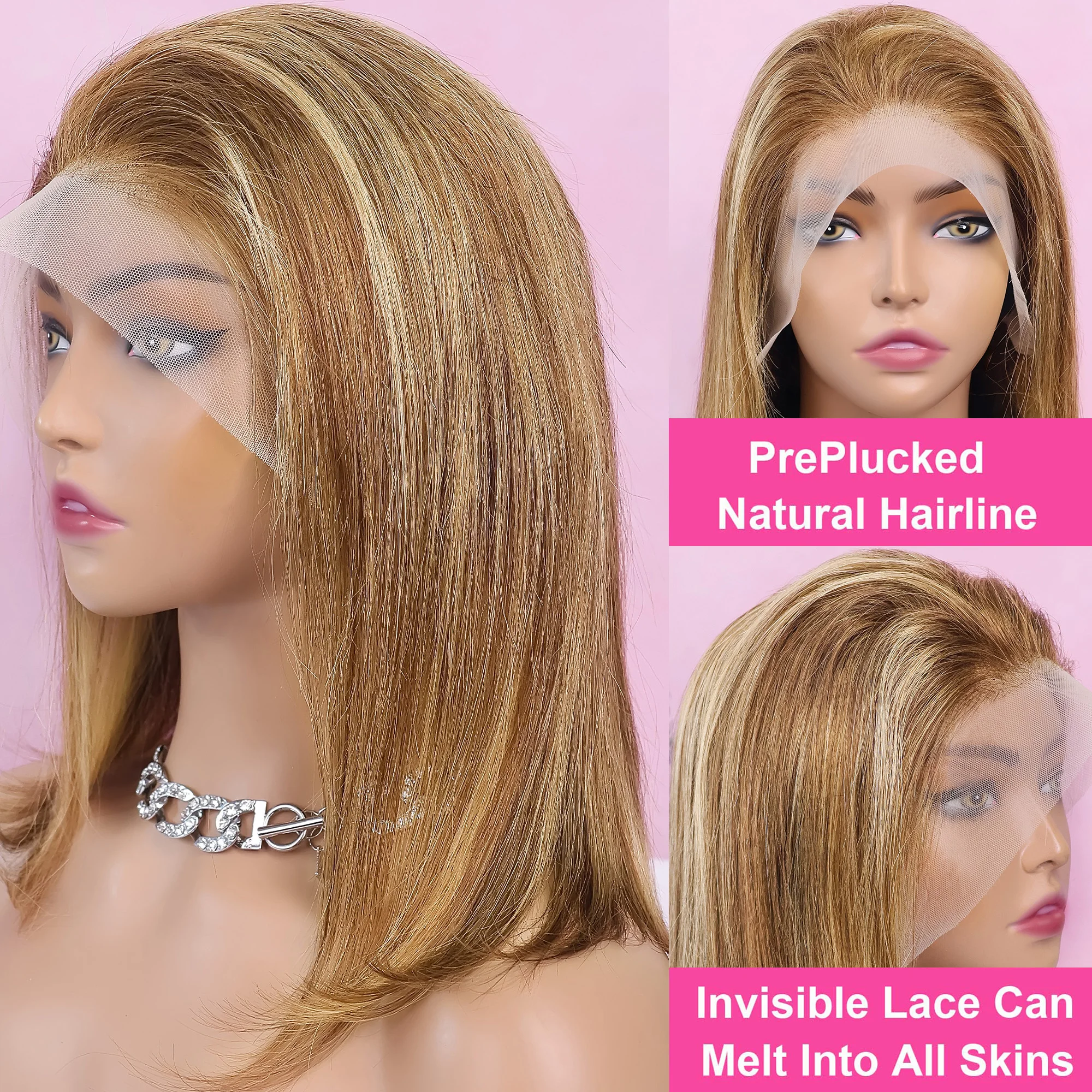 4/27 تسليط الضوء على شعر مستعار بوب شعر الإنسان مستقيم 13x4 Hd الدانتيل شعر مستعار أمامي 200% الكثافة قبل قطعها أومبير العسل شقراء قصيرة بوب الباروكات