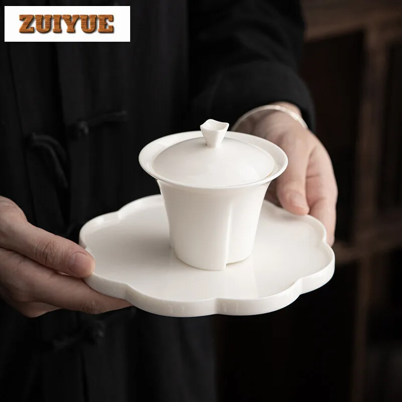 150ml Elegant White Gaiwan Porcelain Tureen Chinese Cup Bowl Lid Bone Ceramic Cup Saucer Gaiwan Home Decoration Accessories