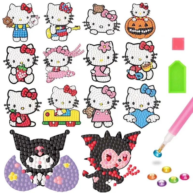 Cartoon Sanrio Hello Kitty Diamond Painting Stickers Kids Girl DIY Melody Kuromi Diamond Sticker Cute Children Handmade Toy Gift