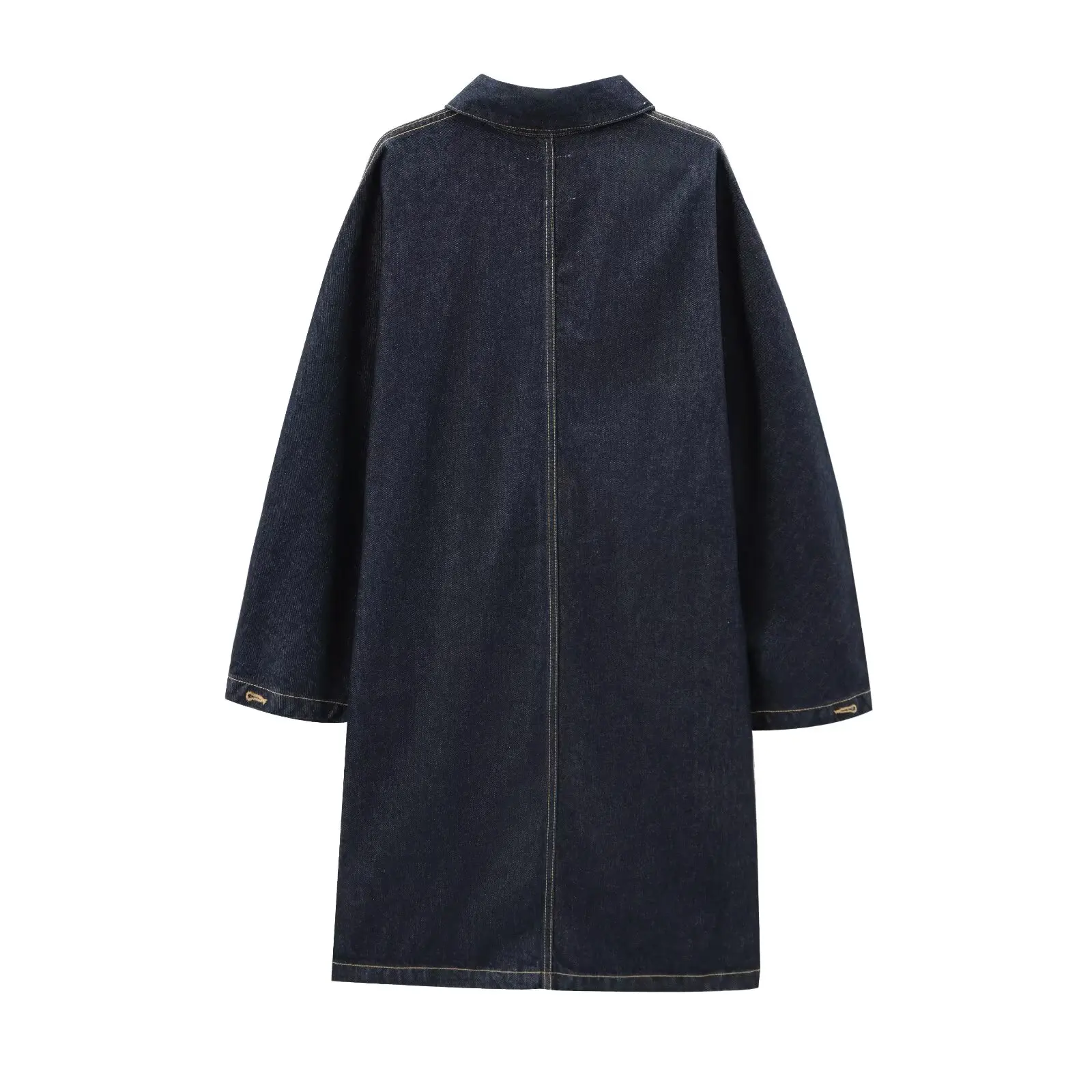 KONDALA 2024 Fall Casual Denim Solid Trench Jacket Long Single Breasted Jackets Straight Pocket Coat Fashion Women Elegant Coat