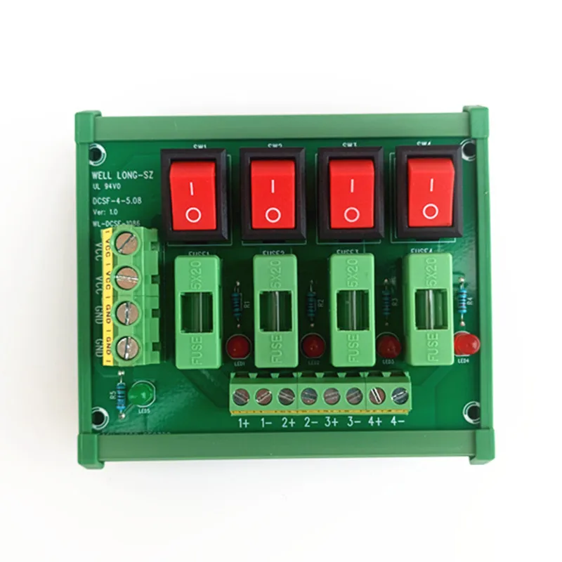 Fuse Splitter Board DIN Rail Mount 4 Position Switch AC/DC Power Distribution Strip Module.