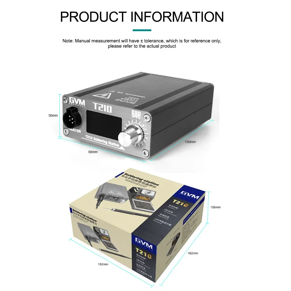 T210 Digital Display Soldering Station, Adjustable Temperature, 2S Melting Tin for Mobile Phone Repair Welding with C210 Tip