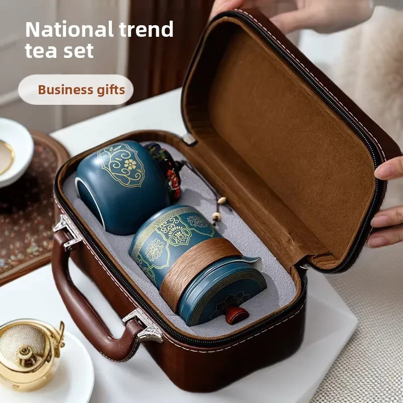 Portable Travel Kung Fu Tea Set, Chinese Traditional Craft, One Pot Teaware for Home & Office, Elegant Packed Box, Business Pres