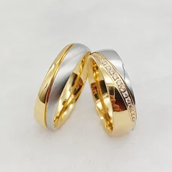 Conjuntos de anillos de boda de alianzas de amor para parejas, diseñador de dos tonos, joyería chapada en oro de 14 quilates, promesa de matrimonio, Ringe, Damas y mujeres