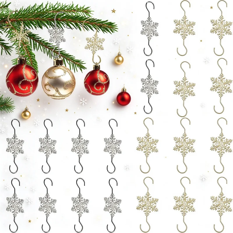 10Pcs Christmas Snowflake Hooks Hanging Ornaments for Xmas Tree Wall Door Window Home Holiday Party Decorations