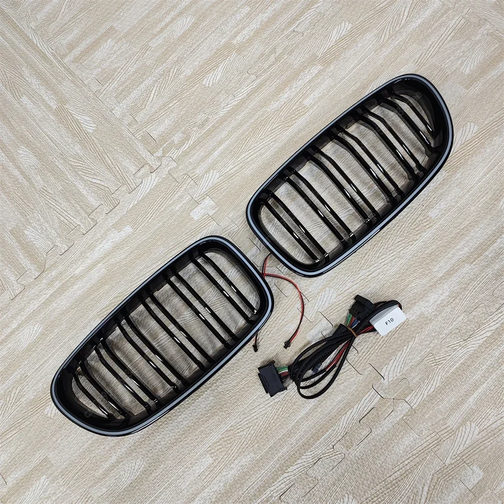 Car Double Line Front Luminous Grille Led Light Racing Grille For BMW 5 Series F10 F11 F18 2010-2017 ABS Black Body Kits Tuning view 6
